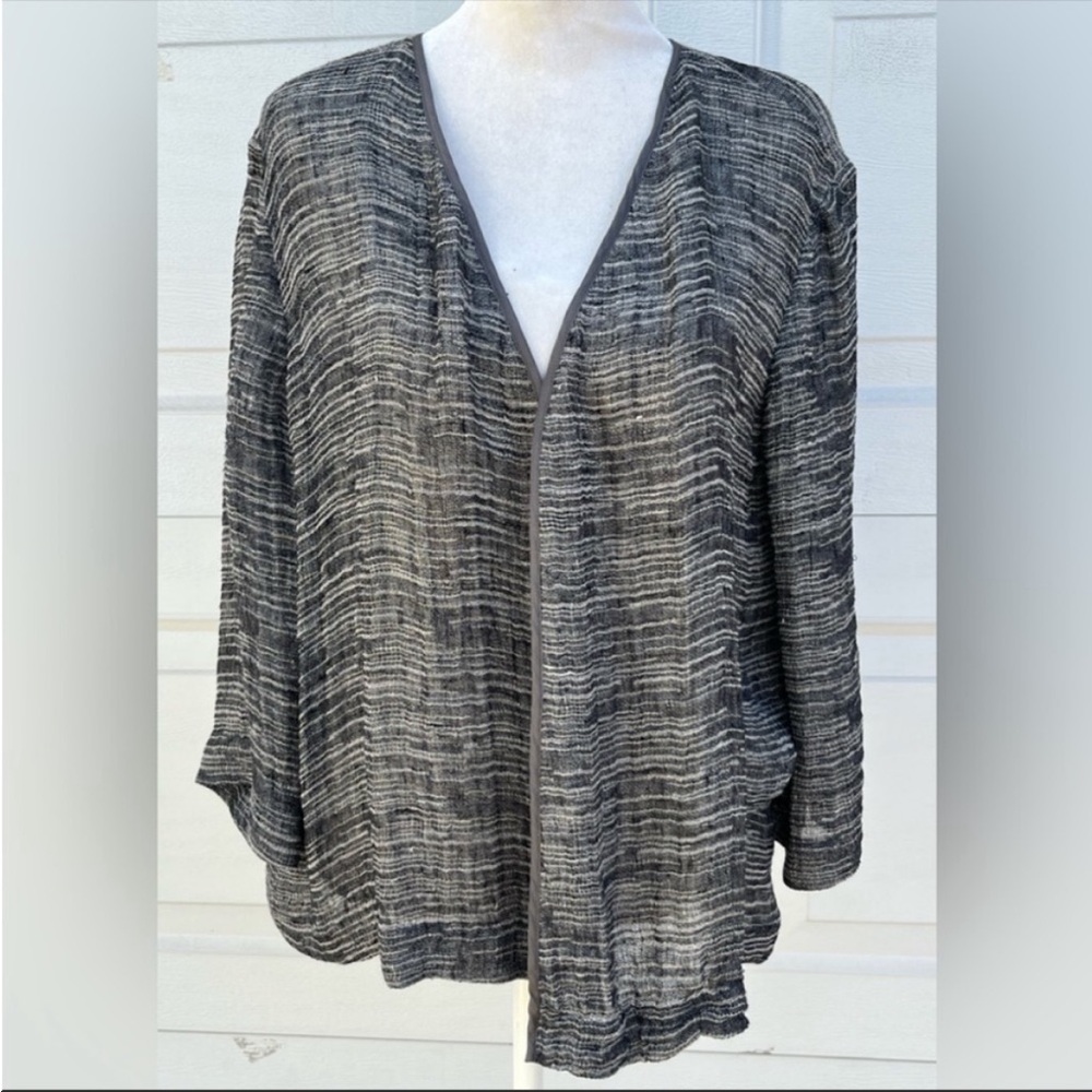 Women's Eileen Fisher Kimono Jacket black/grey Two-Tone Linen Bend Open Front S